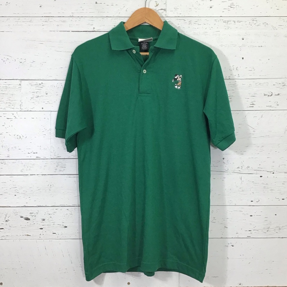 Vintage Walt Disney World Green Polo Shirt Mickey Mouse Golf Size Medium